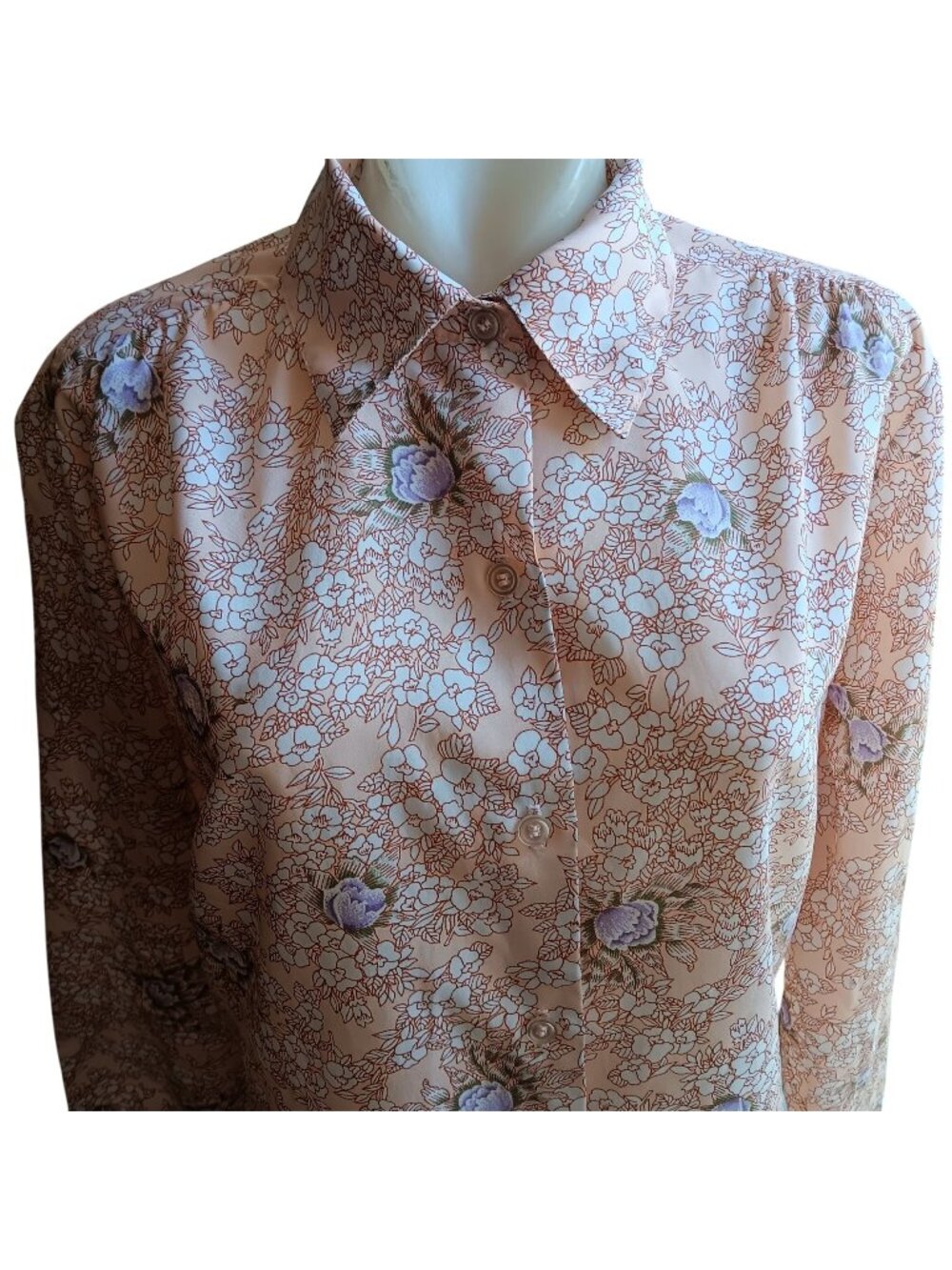 True Vintage Large 1980's Secretary Top Alice Stuart Floral Print Blouse